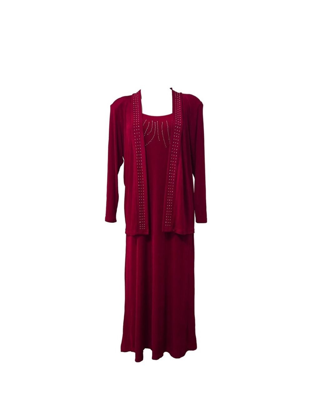 Jostar Red Studded Maxi Dress & Matching Cardigan Set Size M Made in USA